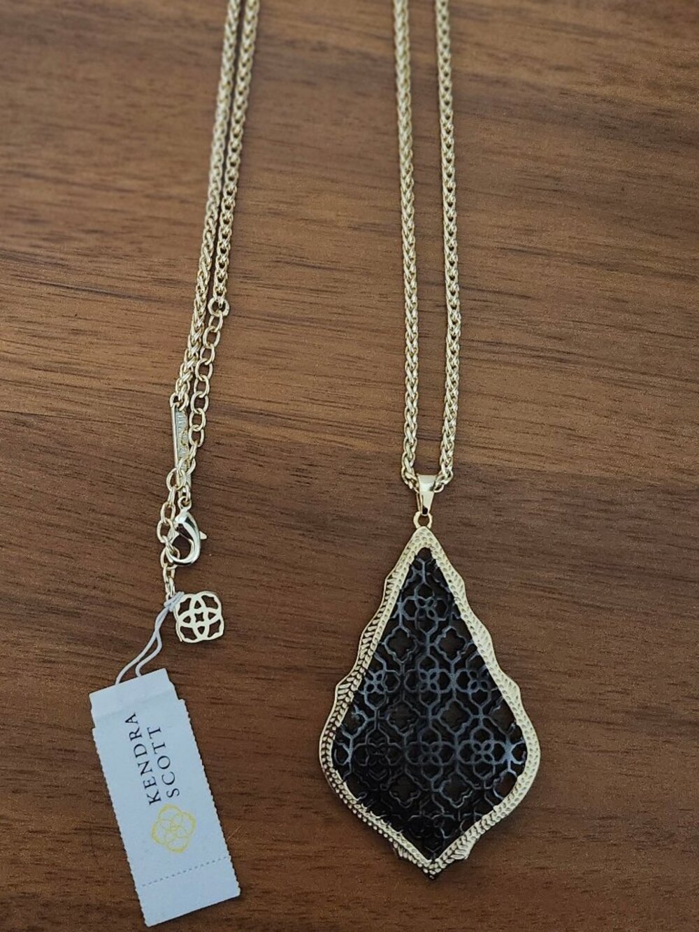 Kendra Scott Filigree Aiden Gold Gunmetal Black Pendant Necklace
